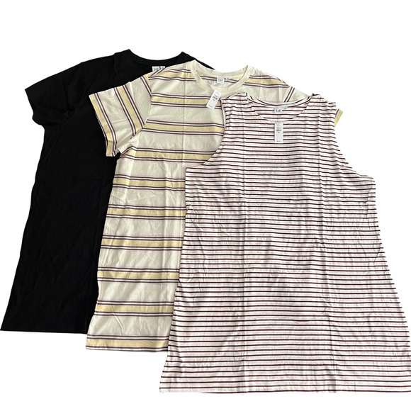 GAP Dresses & Skirts - NWT Gap Womens XXL T-Shirt Dress Bundle 3PK Black Striped Short Sleeve Tank Mini